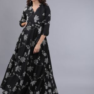 Tokyo Talkies Women Black Printed Maxi Dress Price