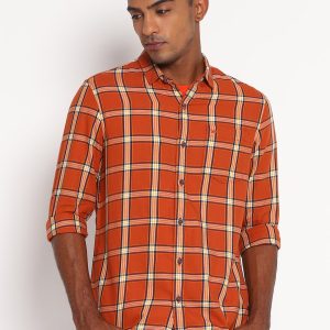 Lee Men Rust & Yellow Classic Slim Fit Checked Cotton Casual Shirt Price