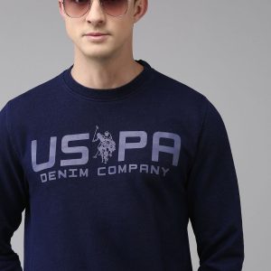 U.S. Polo Assn. Denim Co. Men Navy Blue Brand Logo Printed Pure Cotton Sweatshirt Price