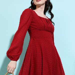 Tokyo Talkies Women Ribbed Maroon Above Knee/Mid Thigh Length Dress