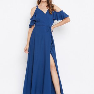 Berrylush Women Wrap Blue Maxi/Full Length Dress
