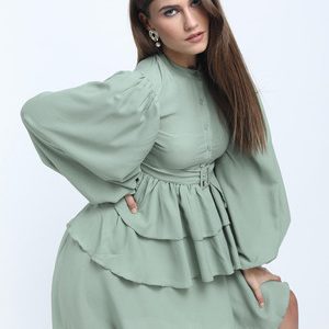 Tokyo Talkies Women Layered Green Above Knee/Mid Thigh Length Dress