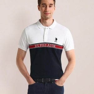 U.S. POLO ASSN. Colorblock Men Polo Neck White T-Shirt
