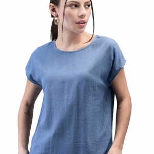 Woods Women Solid Round Neck Linen Top