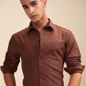 HIGHLANDER Men Peanut Brown Solid Casual Shirt