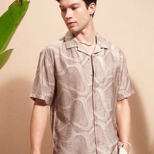 HIGHLANDER Men Relaxed Fit Abstract Printed Cuban Collar Casual Shirt