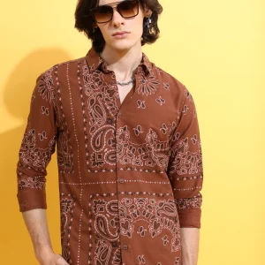 KETCH Men's Cotton Slim Fit Printed Full Sleeve Shirt