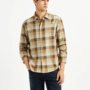 Levis Men's Checkered Light Brown Slim Fit Shirt