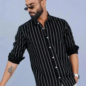 RODEIZ Men Slim Fit Striped Spread Collar Casual Shirt