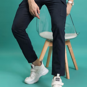 HIGHLANDER Men Regular Fit Dark Blue Pure Cotton Trousers