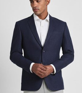 PETER ENGLAND Solid Single Breasted Formal Men Blazer(Dark Blue)