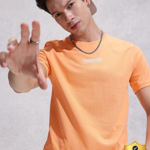 WROGN Printed Men Round Neck Orange T-Shirt price comparison on Myntra and Flipkart