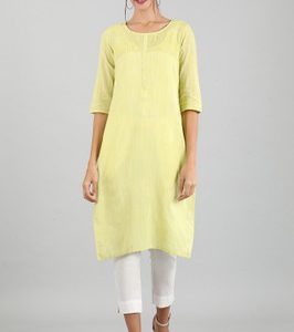 Aurelia Women Solid Straight Kurta(Yellow)