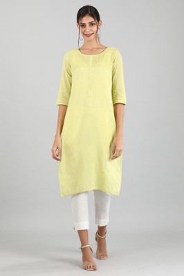 Aurelia Women Solid Straight Kurta(Yellow)
