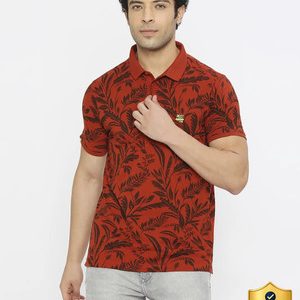 Spykar Printed Men Polo Neck Orange T-Shirt