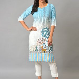 Aurelia Women Printed Straight Kurta(Blue)