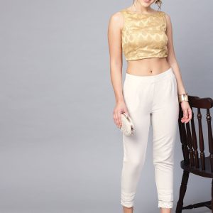 Juniper Women Off-White Smart Slim Fit Solid Cropped Cigarette Trousers Price