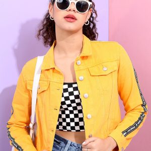 Tokyo Talkies Women Yellow Solid Denim Jacket Price