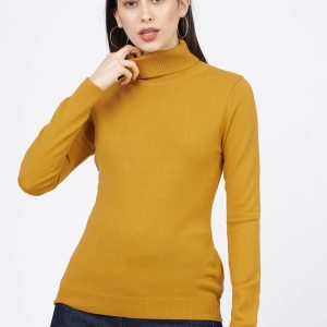 Tokyo Talkies Women Mustard Solid Sweater Price