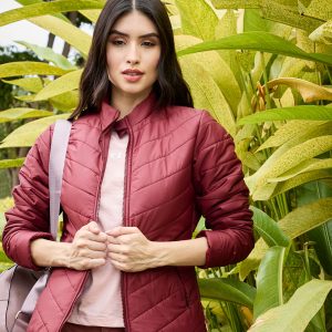 Tokyo Talkies Women Burgundy Solid Padded Jacket Price