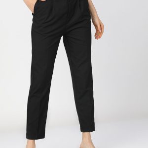 Tokyo Talkies Women Black Tapered Fit Easy Wash Pleated Trousers Price