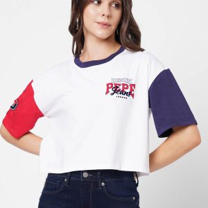 Pepe Jeans Women White Drop-Shoulder Sleeves T-shirt Price