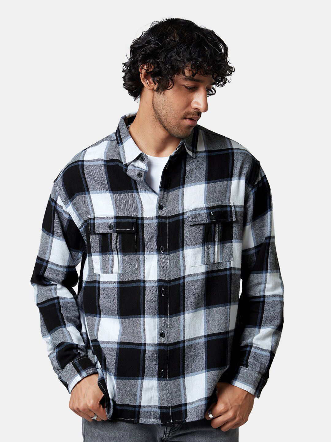 The Souled Store Men Tartan Checked Pure Cotton Oversized Casual Shirt Price