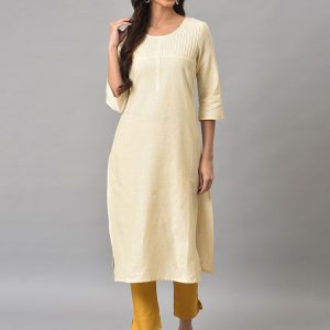 AURELIA Round Neck Three-Quarter Sleeves Kurta Price