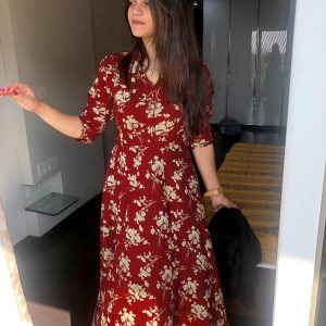 Tokyo Talkies Red Floral Printed Maxi Dress Price