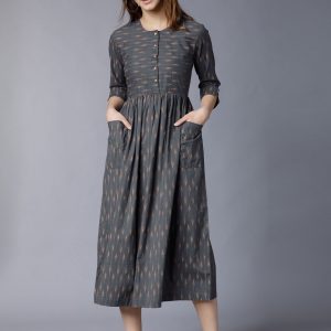 Vishudh Women Grey Printed Fit and Flare Dress Price