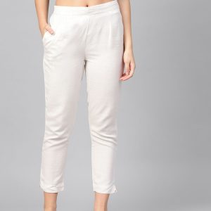 Juniper Women Off-White Smart Slim Fit Cropped Cigarette Trousers Price