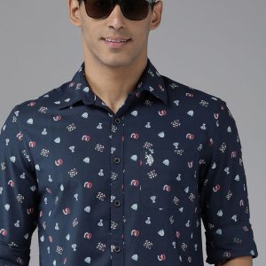 U S Polo Assn Denim Co Men Navy Blue Slim Fit Printed Pure Cotton Casual Shirt Price