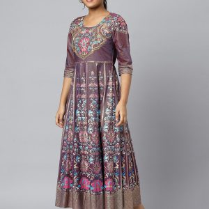 AURELIA Purple & Gold Ethnic Motifs Printed Maxi Dress Price
