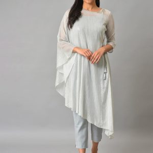AURELIA Striped Boat Neck A-Line Kurta with Trousers Price