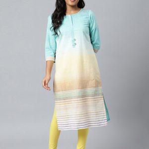 AURELIA Women Blue & White Striped Pure Cotton Kurta Price