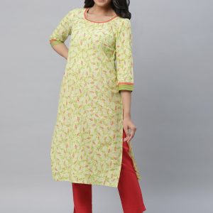 AURELIA Floral Printed Round Neck Pure Cotton Straight Kurta Price