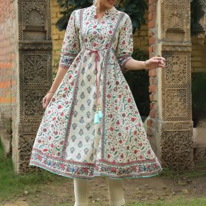 Juniper Women Beige & Maroon Pure Cotton Printed Thread Work Block Print Kurta Price