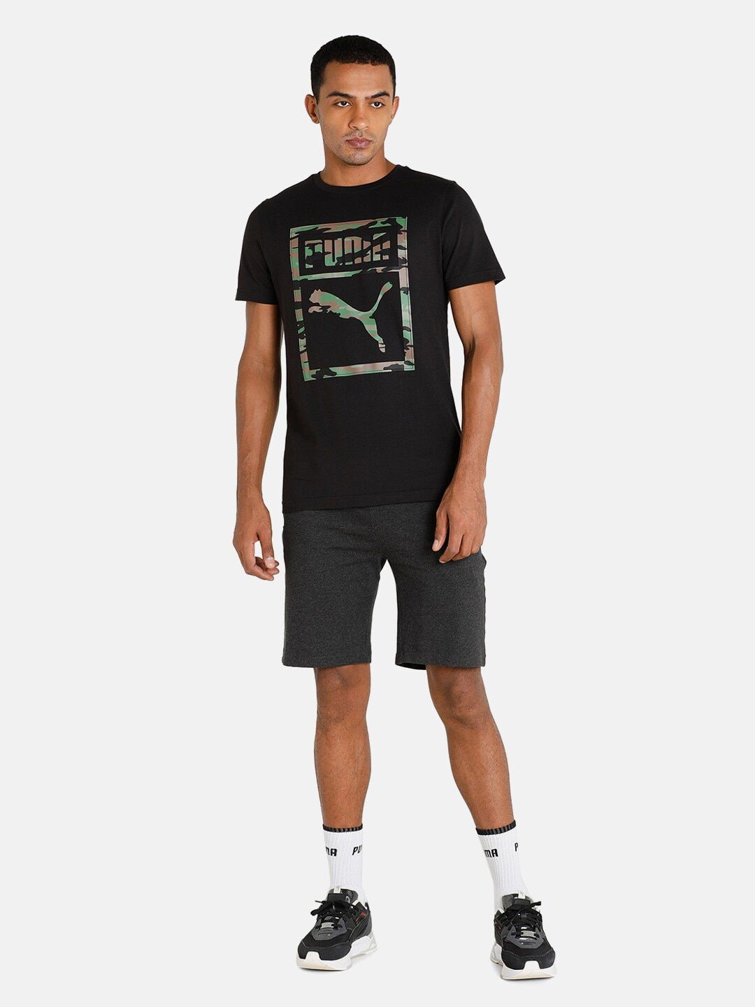 Puma Men Black Cotton Brand Logo Printed Slim Fit T-shirt Price
