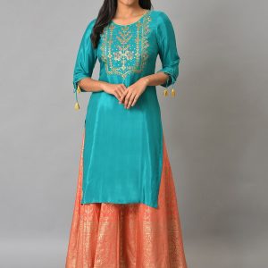 AURELIA Round Neck Floral Embroidered Sequinned Kurta Price