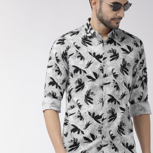 The Indian Garage Co Men Grey & Black Slim Fit Printed Casual Shirt Price
