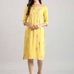 AURELIA Yellow Ethnic Motifs Printed Kurta Price