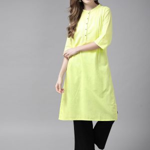 W Women Lime Green Solid Pure Cotton Kurta Price