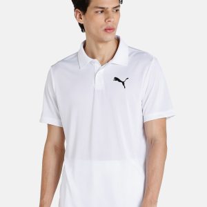Puma Men White Regular fit Polo Collar T-shirt Price