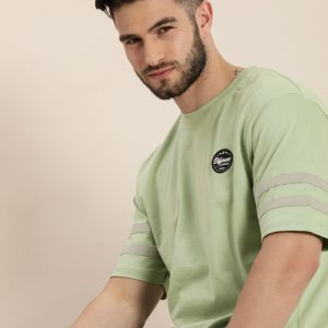 Difference of Opinion Men Mint Green Round Neck Drop-Shoulder Sleeves Cotton Loose T-shirt Price