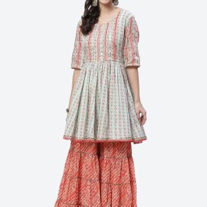 Biba Women Blue Ethnic Motifs Printed Kurta with Sharara Price