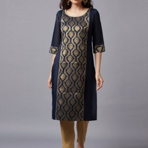 AURELIA Women Blue & Gold-Toned Ethnic Motifs Kurta Price