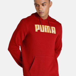 Puma Men Red PUMA Graphic Printed Regular fit Hooded Sweatshirt Price