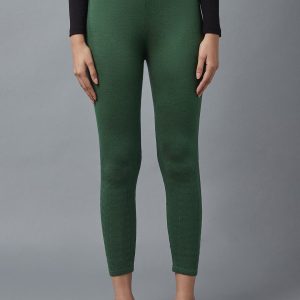 elleven Women Green Solid Acrylic Ankle Length Leggings Price