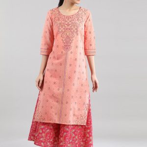 AURELIA Women Peach-Coloured Ethnic Motif Printed Cotton Kurta Price