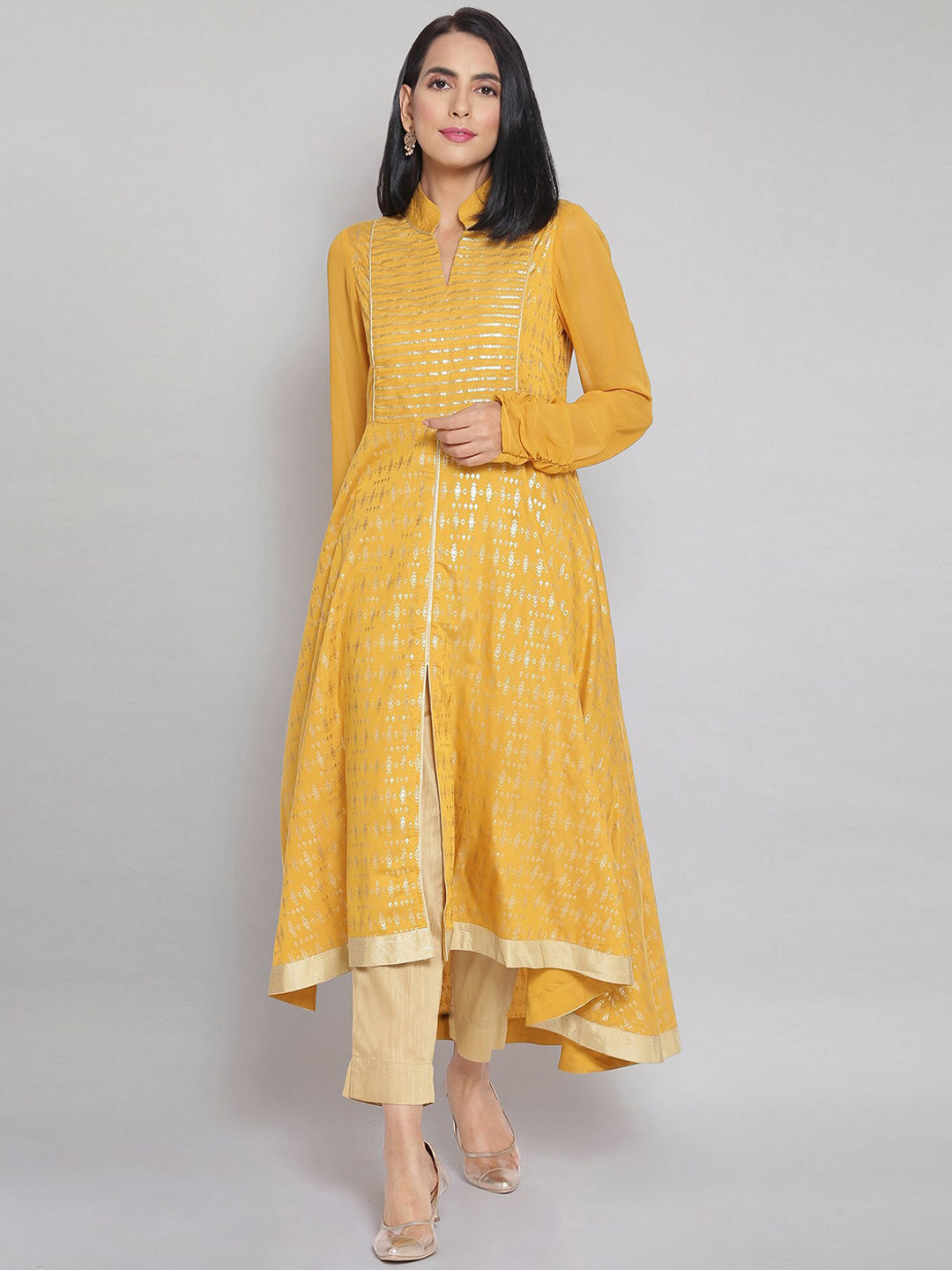 AURELIA Women Multicoloured Ethnic Motifs Embroidered Keyhole Neck Flared Sleeves Anarkali Kurta Price